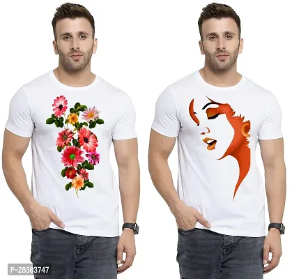 Reliable White Polycotton Printed Round Neck Tees For Men Pack Of 2-thumb0