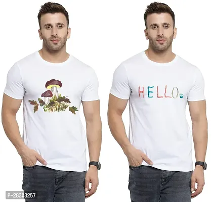 Reliable White Polycotton Printed Round Neck Tees For Men Pack Of 2-thumb0