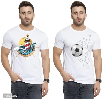 Stylish White Polycotton Half Sleeve Printed Round Neck Tees For Men Pack Of 2-thumb0