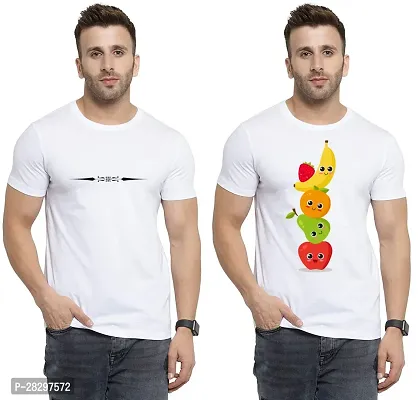 Stylish White Polycotton Printed Round Neck Tees For Men Pack Of 2-thumb0