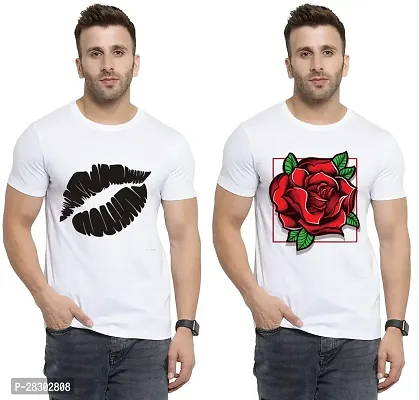 Stylish White Polycotton Half Sleeve Printed Round Neck Tees For Men Pack Of 2-thumb0