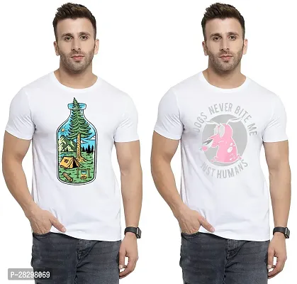 Stylish White Polycotton Printed Round Neck Tees For Men Pack Of 2-thumb0