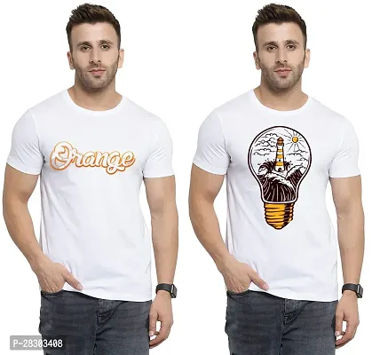 Reliable White Polycotton Printed Round Neck Tees For Men Pack Of 2