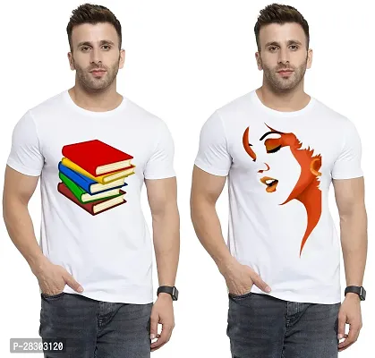 Reliable White Polycotton Printed Round Neck Tees For Men Pack Of 2-thumb0