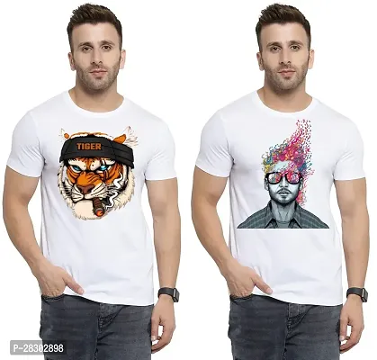 Stylish White Polycotton Half Sleeve Printed Round Neck Tees For Men Pack Of 2-thumb0