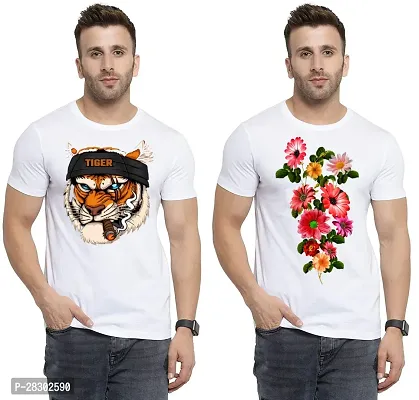 Stylish White Polycotton Half Sleeve Printed Round Neck Tees For Men Pack Of 2-thumb0