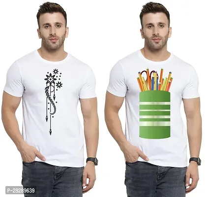 Stylish White Polycotton Half Sleeve Printed Round Neck Tees For Men Pack Of 2-thumb0