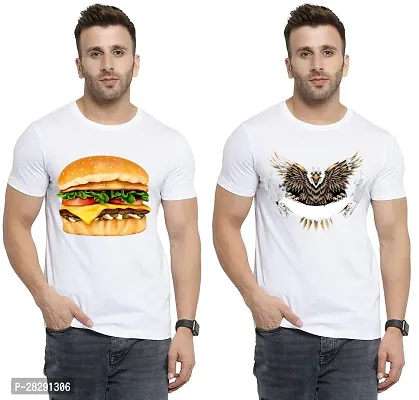 Stylish White Polycotton Half Sleeve Printed Round Neck Tees For Men Pack Of 2-thumb0