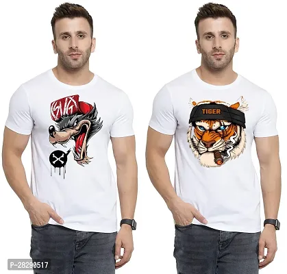 Stylish White Polycotton Half Sleeve Printed Round Neck Tees For Men Pack Of 2-thumb0