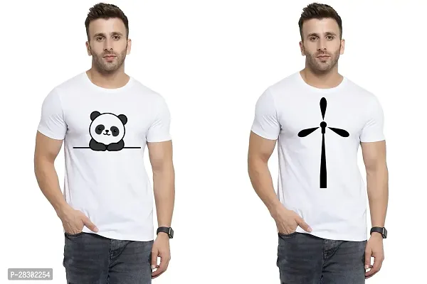 Stylish White Polycotton Half Sleeve Printed Round Neck Tees For Men Pack Of 2-thumb0