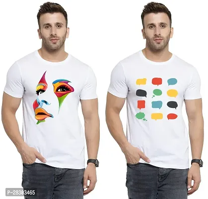 Reliable White Polycotton Printed Round Neck Tees For Men Pack Of 2-thumb0