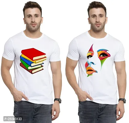 Reliable White Polycotton Printed Round Neck Tees For Men Pack Of 2-thumb0