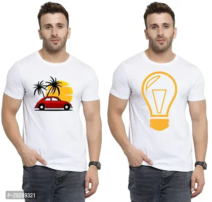 Stylish White Polycotton Half Sleeve Printed Round Neck Tees For Men Pack Of 2-thumb0