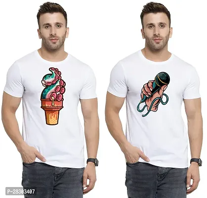 Reliable White Polycotton Printed Round Neck Tees For Men Pack Of 2-thumb0