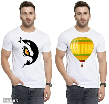 Stylish White Polycotton Half Sleeve Printed Round Neck Tees For Men Pack Of 2-thumb0