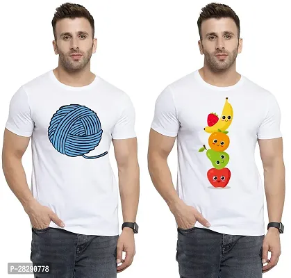 Stylish White Polycotton Half Sleeve Printed Round Neck Tees For Men Pack Of 2