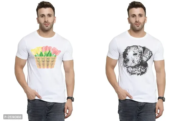 Stylish White Polycotton Half Sleeve Printed Round Neck Tees For Men Pack Of 2-thumb0