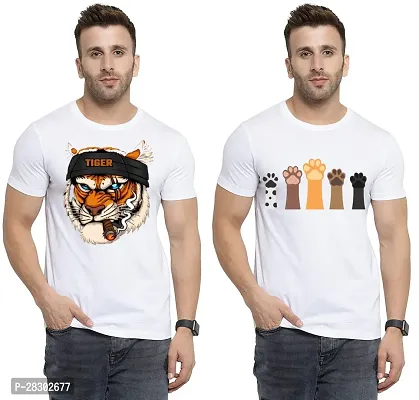 Stylish White Polycotton Half Sleeve Printed Round Neck Tees For Men Pack Of 2-thumb0