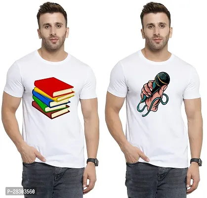 Reliable White Polycotton Printed Round Neck Tees For Men Pack Of 2