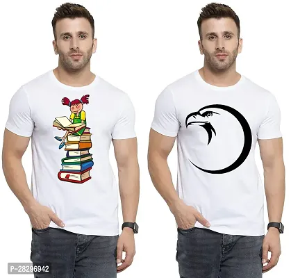 Stylish White Polycotton Printed Round Neck Tees For Men Pack Of 2-thumb0