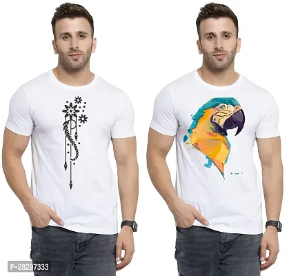 Stylish White Polycotton Printed Round Neck Tees For Men Pack Of 2