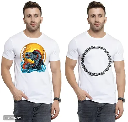 Stylish White Polycotton Printed Round Neck Tees For Men Pack Of 2-thumb0