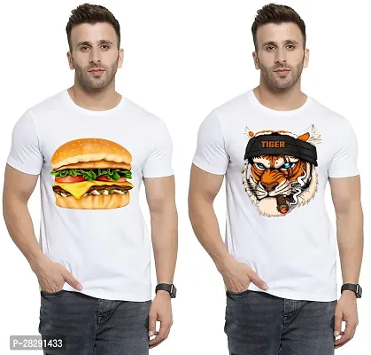 Stylish White Polycotton Half Sleeve Printed Round Neck Tees For Men Pack Of 2