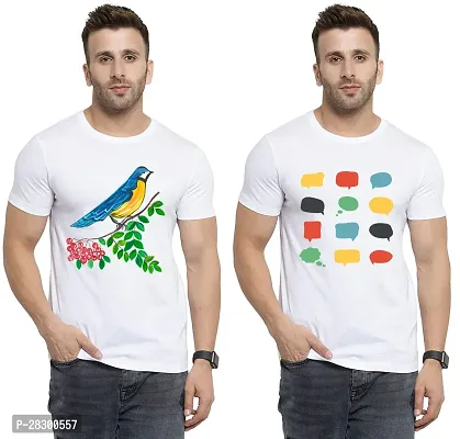 Stylish White Polycotton Half Sleeve Printed Round Neck Tees For Men Pack Of 2-thumb0