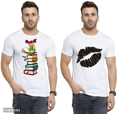 Reliable White Polycotton Printed Round Neck Tees For Men Pack Of 2