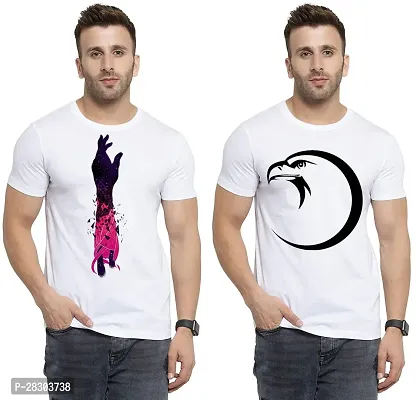 Reliable White Polycotton Printed Round Neck Tees For Men Pack Of 2-thumb0