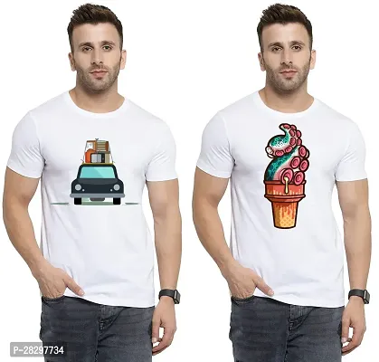 Stylish White Polycotton Half Sleeve Printed Round Neck Tees For Men Pack Of 2