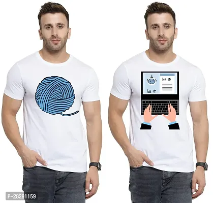 Stylish White Polycotton Half Sleeve Printed Round Neck Tees For Men Pack Of 2-thumb0