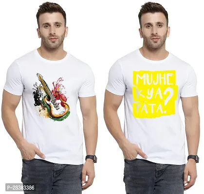 Reliable White Polycotton Printed Round Neck Tees For Men Pack Of 2-thumb0