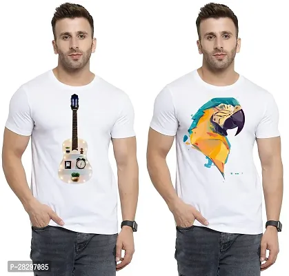 Stylish White Polycotton Printed Round Neck Tees For Men Pack Of 2-thumb0