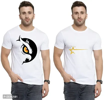 Stylish White Polycotton Half Sleeve Printed Round Neck Tees For Men Pack Of 2-thumb0