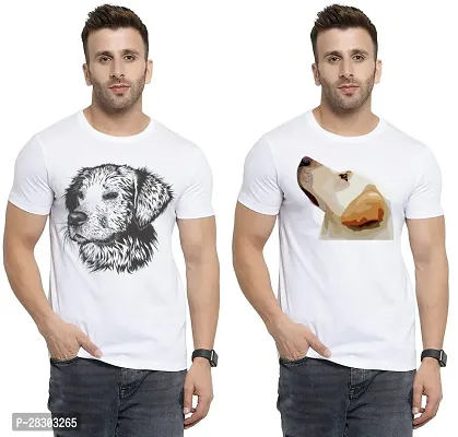 Reliable White Polycotton Printed Round Neck Tees For Men Pack Of 2