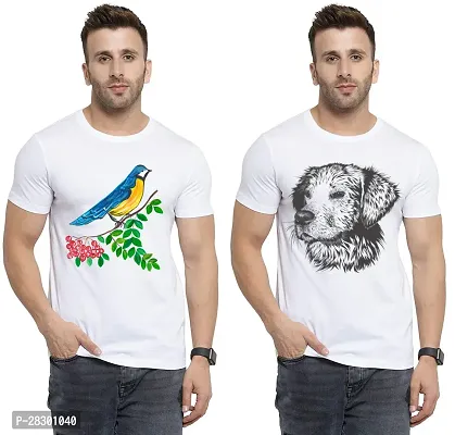 Stylish White Polycotton Half Sleeve Printed Round Neck Tees For Men Pack Of 2-thumb0