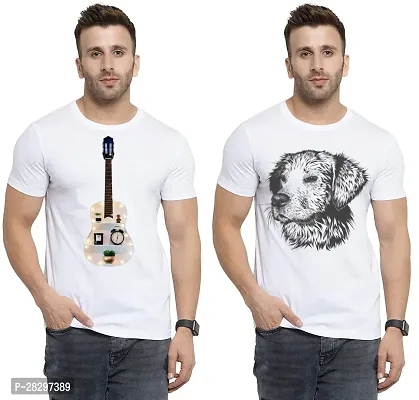 Stylish White Polycotton Printed Round Neck Tees For Men Pack Of 2-thumb0