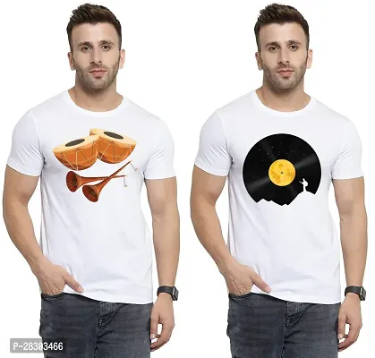 Reliable White Polycotton Printed Round Neck Tees For Men Pack Of 2