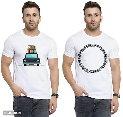 Stylish White Polycotton Printed Round Neck Tees For Men Pack Of 2-thumb0