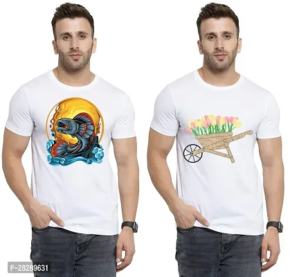 Stylish White Polycotton Half Sleeve Printed Round Neck Tees For Men Pack Of 2-thumb0