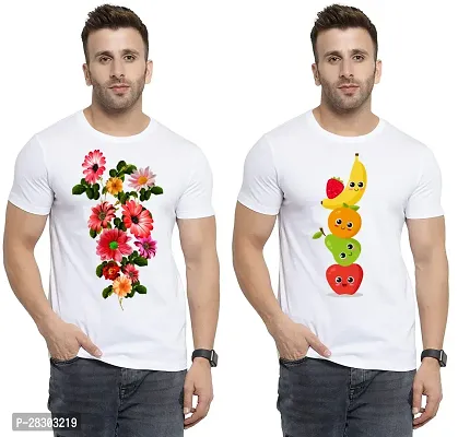 Reliable White Polycotton Printed Round Neck Tees For Men Pack Of 2