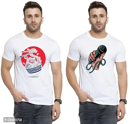 Stylish White Polycotton Half Sleeve Printed Round Neck Tees For Men Pack Of 2-thumb0