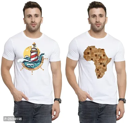 Stylish White Polycotton Half Sleeve Printed Round Neck Tees For Men Pack Of 2-thumb0