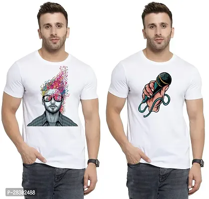 Stylish White Polycotton Half Sleeve Printed Round Neck Tees For Men Pack Of 2-thumb0