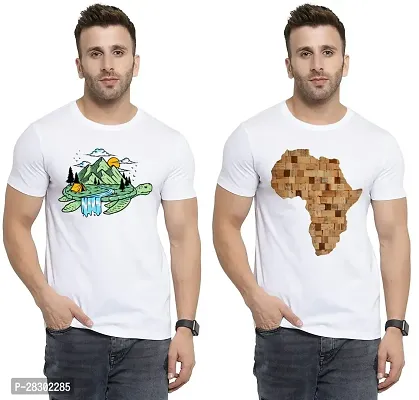 Stylish White Polycotton Half Sleeve Printed Round Neck Tees For Men Pack Of 2-thumb0