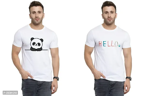 Stylish White Polycotton Half Sleeve Printed Round Neck Tees For Men Pack Of 2-thumb0