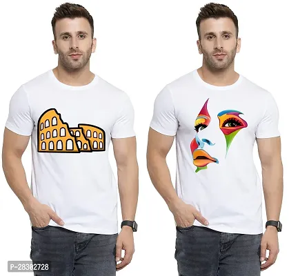 Stylish White Polycotton Half Sleeve Printed Round Neck Tees For Men Pack Of 2-thumb0