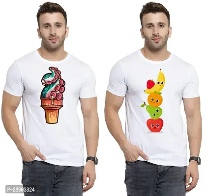 Reliable White Polycotton Printed Round Neck Tees For Men Pack Of 2-thumb0