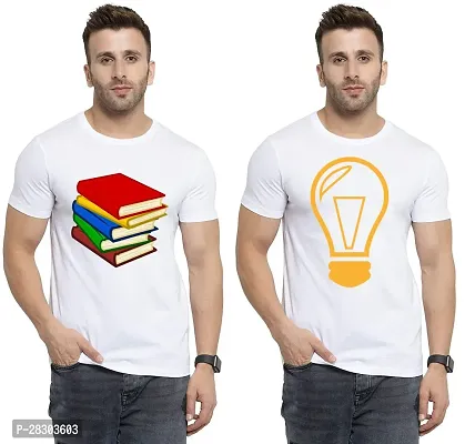 Reliable White Polycotton Printed Round Neck Tees For Men Pack Of 2-thumb0